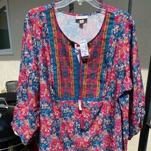 3x Pink Paisley Blue Boho Flowy Dressbarn NWT